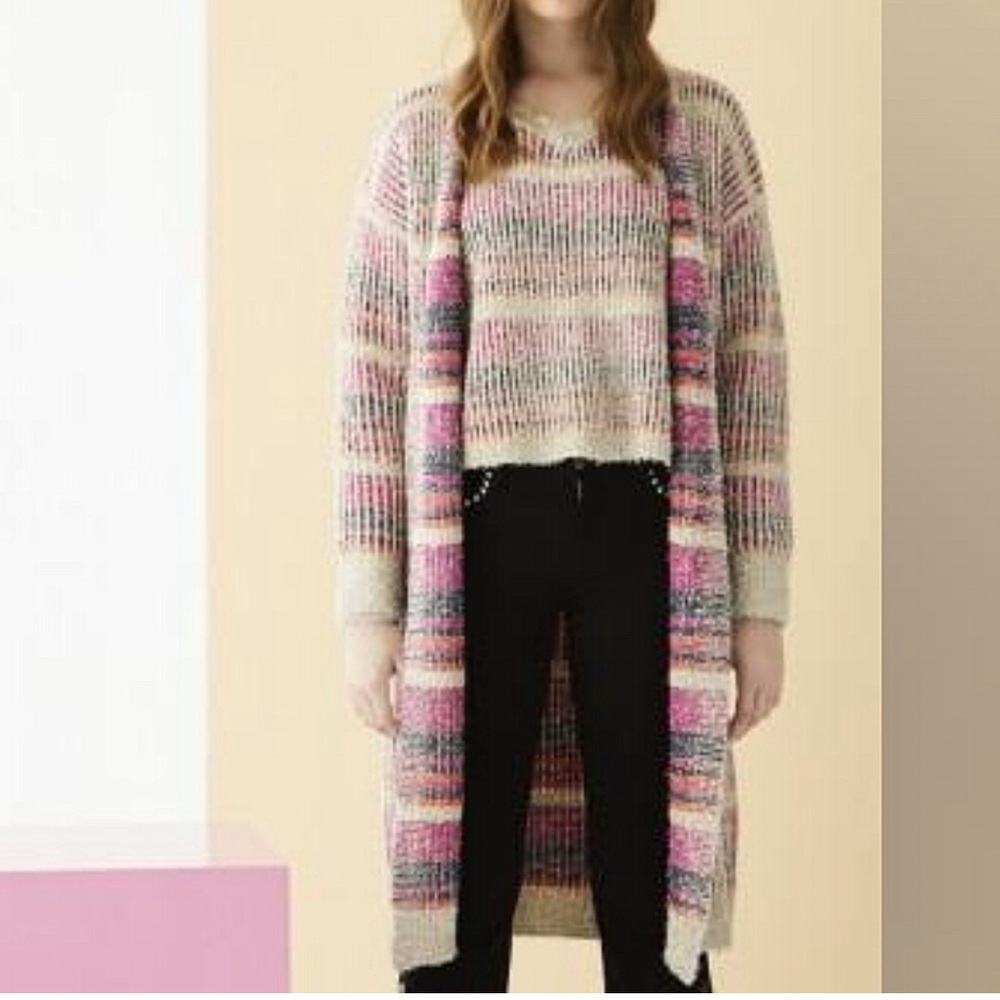 Anthropologie Vilagallo Metallic Fuzzy Knit Oversized Cardigan Sweater SZ Medium - Picture 11 of 11